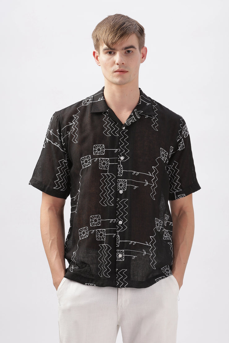 Black embroidered half sleeve shirt