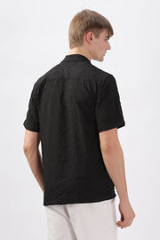 Black jacquard oval embossed half sleeve shirt