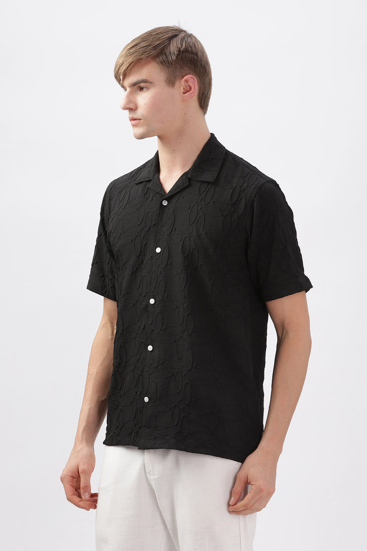 Black jacquard oval embossed half sleeve shirt