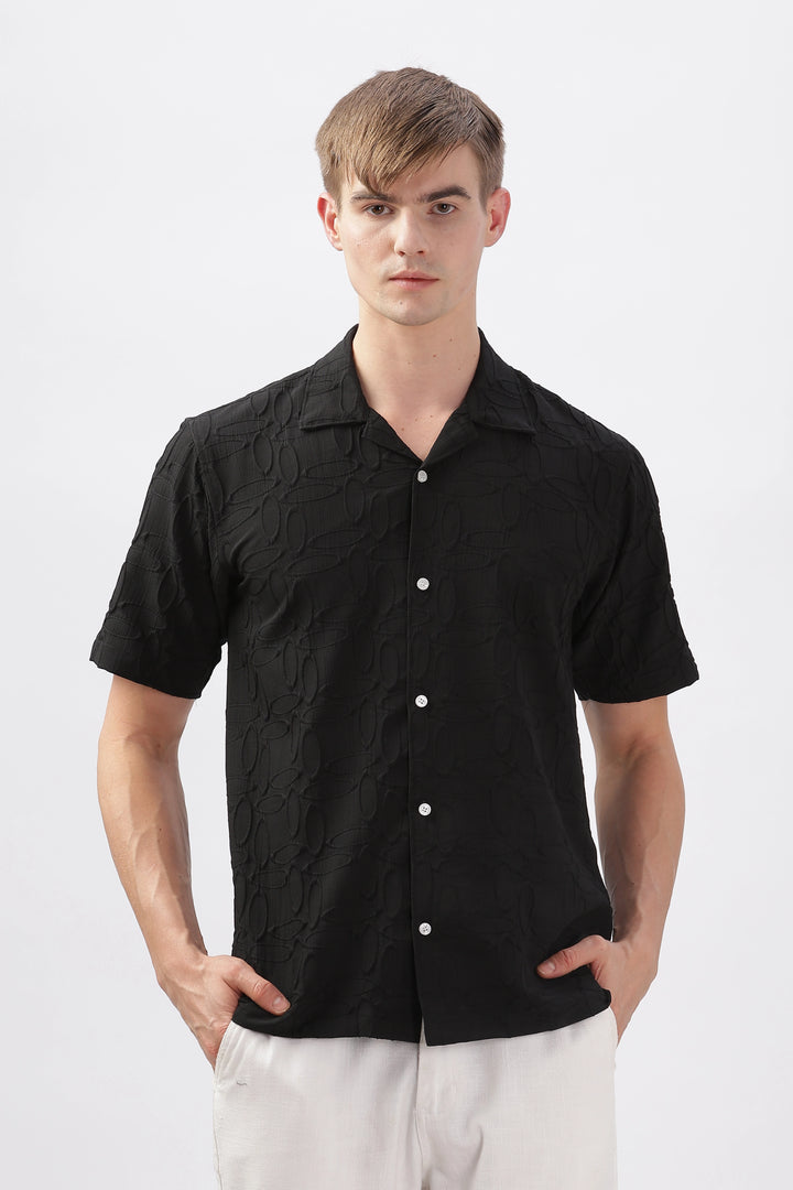 Black jacquard oval embossed half sleeve shirt