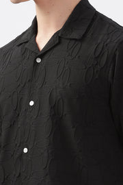 Black jacquard oval embossed half sleeve shirt