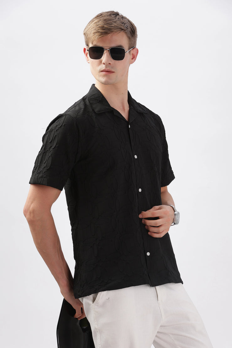 Black jacquard oval embossed half sleeve shirt