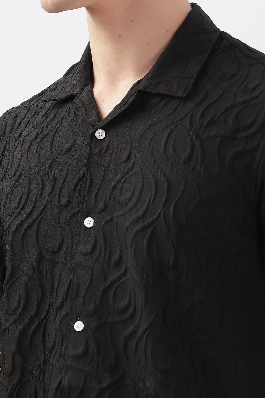 Black jacquard embossed half sleeve shirt