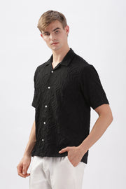 Black jacquard embossed half sleeve shirt