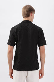 Black jacquard embossed half sleeve shirt