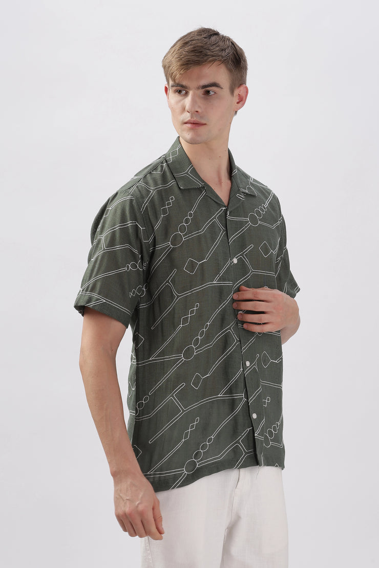 abstract linen embroidered half sleeve shirt