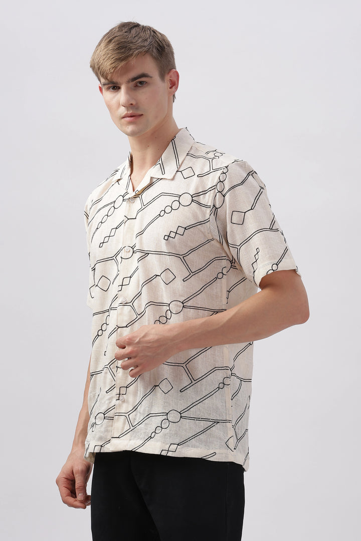 


















abstract linen embroidered half sleeve shirt


