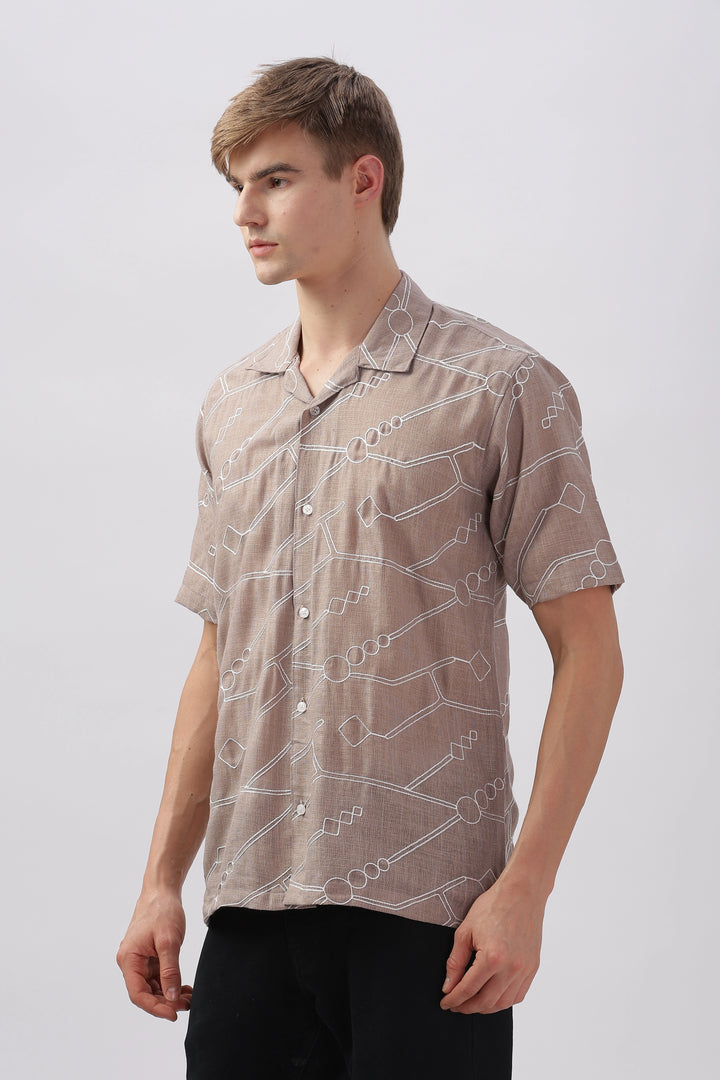  abstract linen embroidered half sleeve shirt