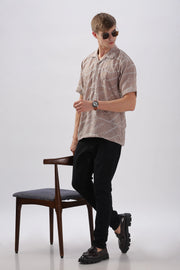 brown abstract linen embroidered half sleeve shirt