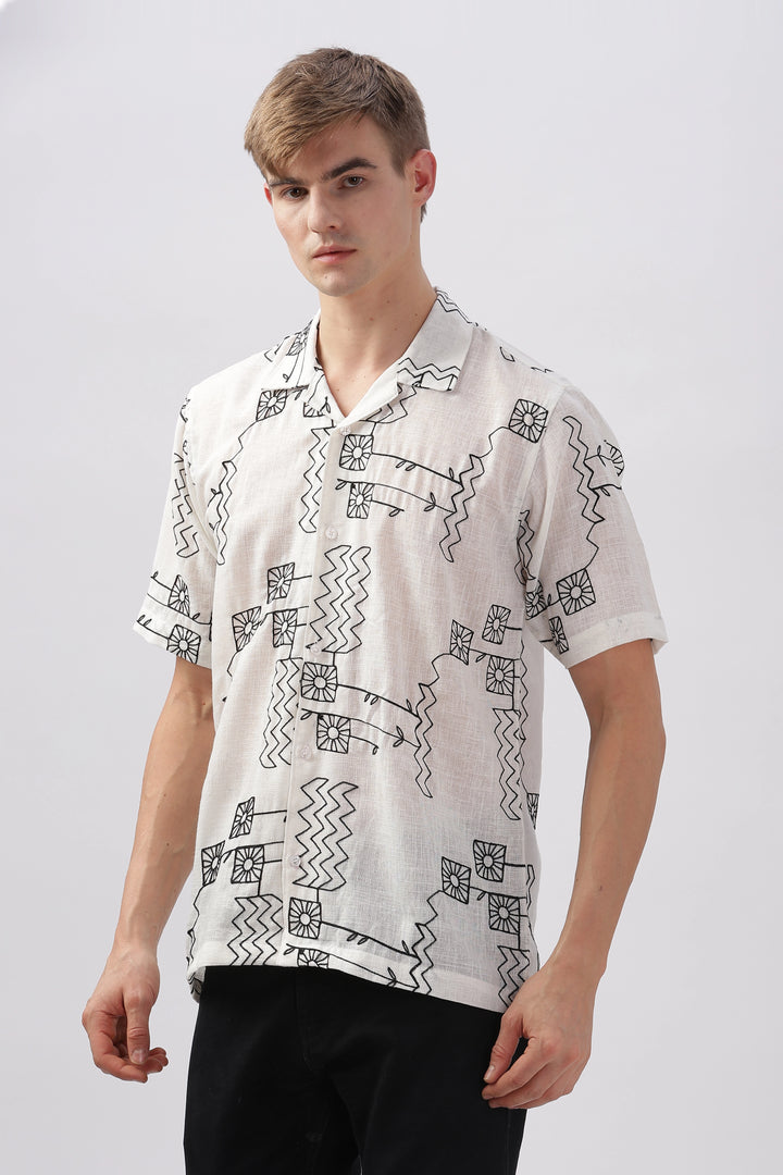 linen embroidered half sleeve shirt