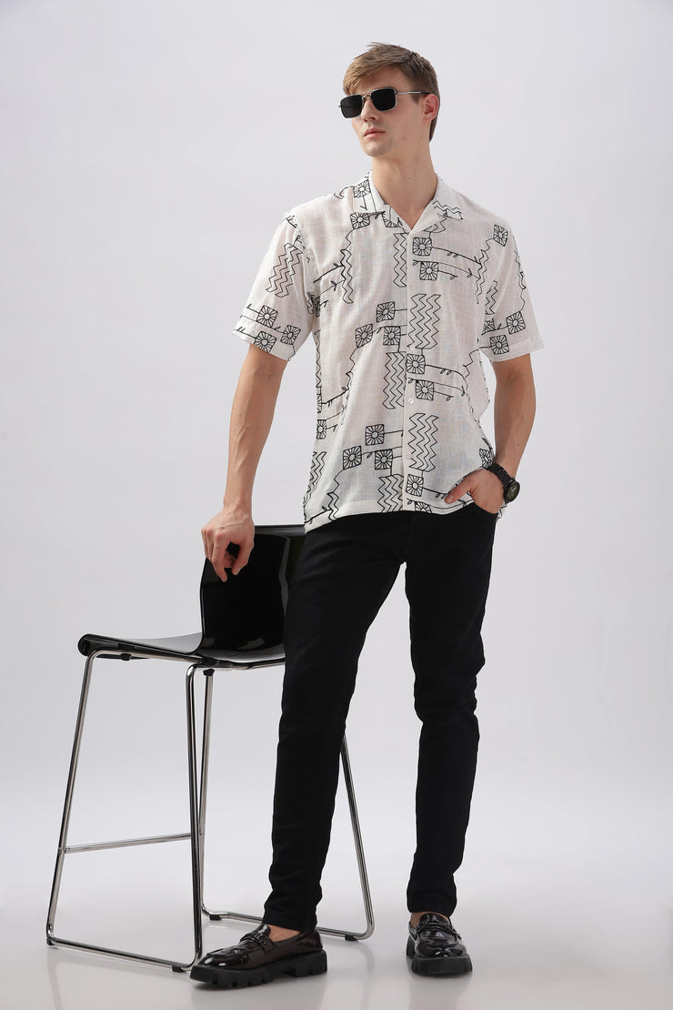 abstract linen embroidered half sleeve shirt