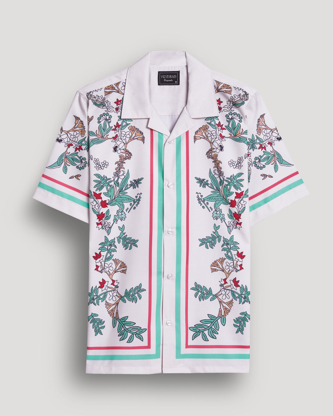 white flower border printed half sleeve shirt