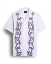 White chain printed camp collar shirt for men