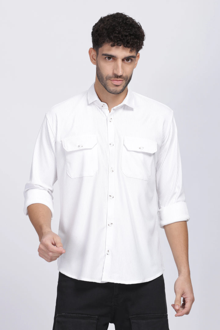 White double pocket full sleeve corduroy shirt