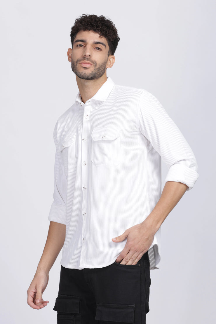 White double pocket full sleeve corduroy shirt