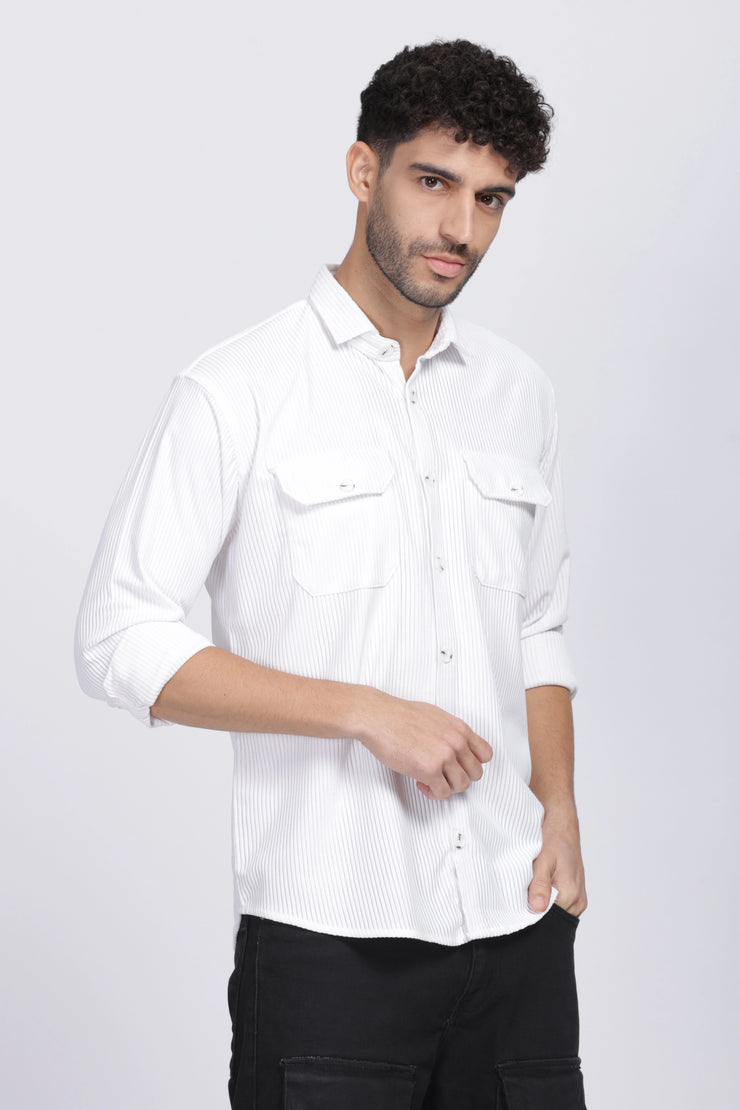 White double pocket full sleeve corduroy shirt