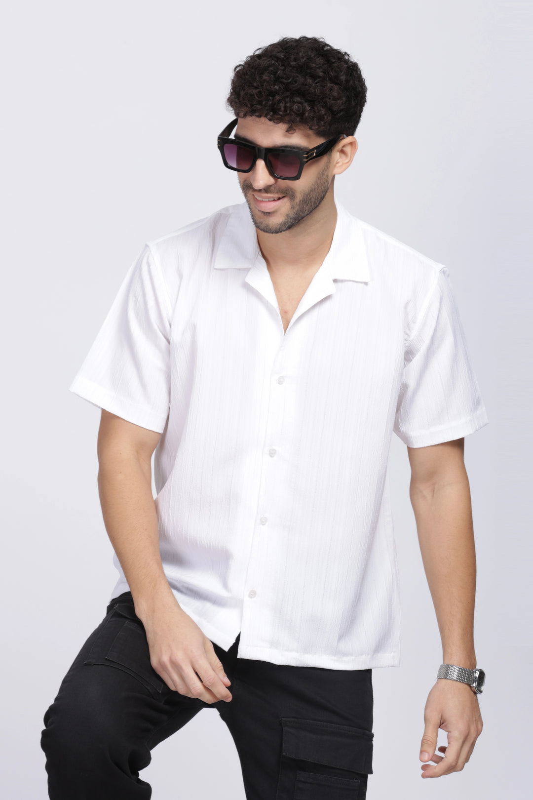 buy White popcorn half sleeve shirt online – VESTIRIO