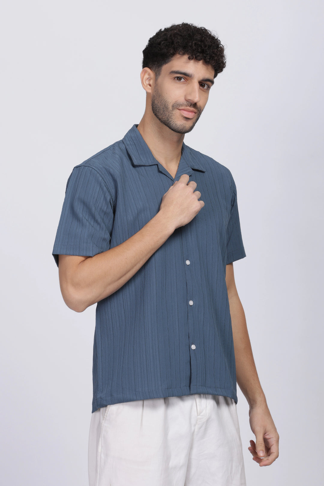 French blue popcorn half sleeve shirt