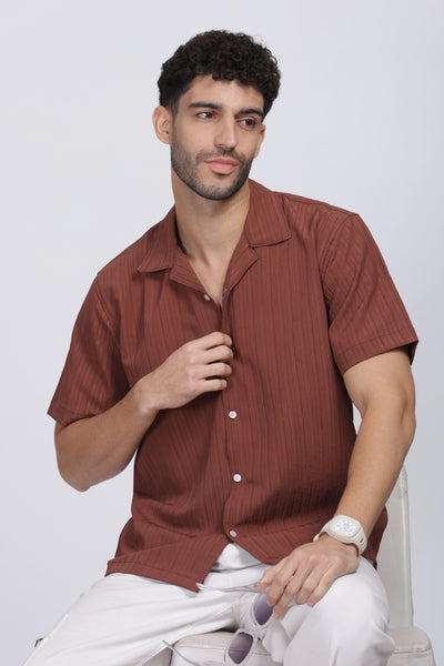 Brown popcorn half sleeve shirt