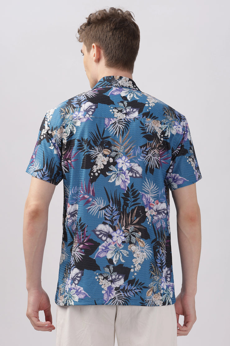 Blue orchid floral printed textured shirt