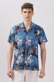 Blue orchid floral printed textured shirt