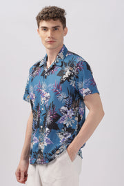 Blue orchid floral printed textured shirt