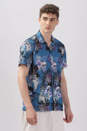 Blue orchid floral printed textured shirt