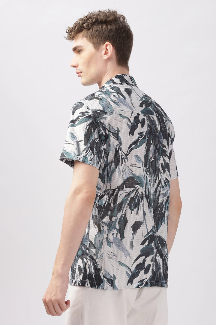 Bamboo leaves printed textured shirt