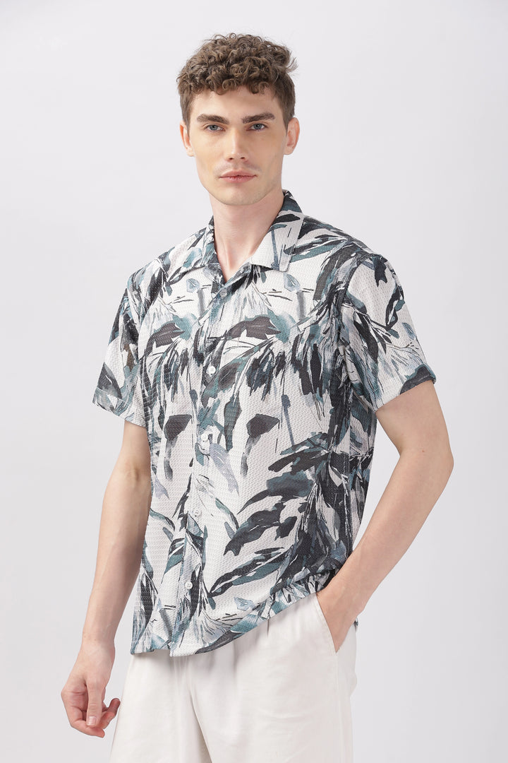 Bamboo leaves printed textured shirt