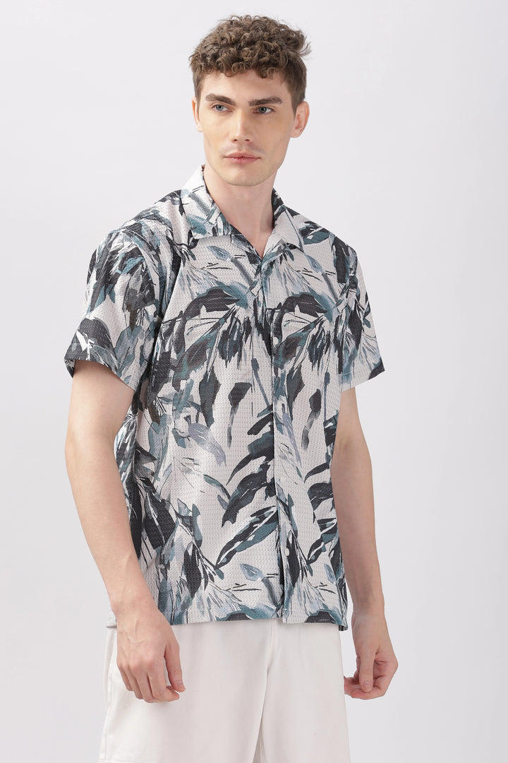 Bamboo leaves printed textured shirt