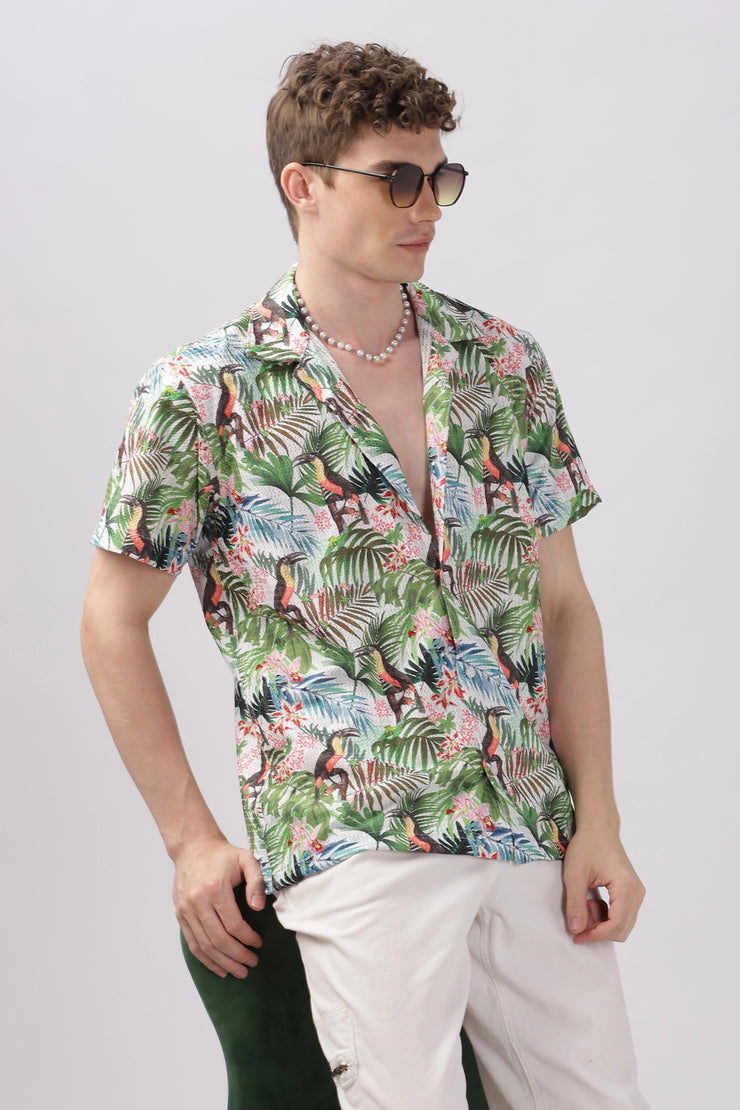 Bird printed textured shirt