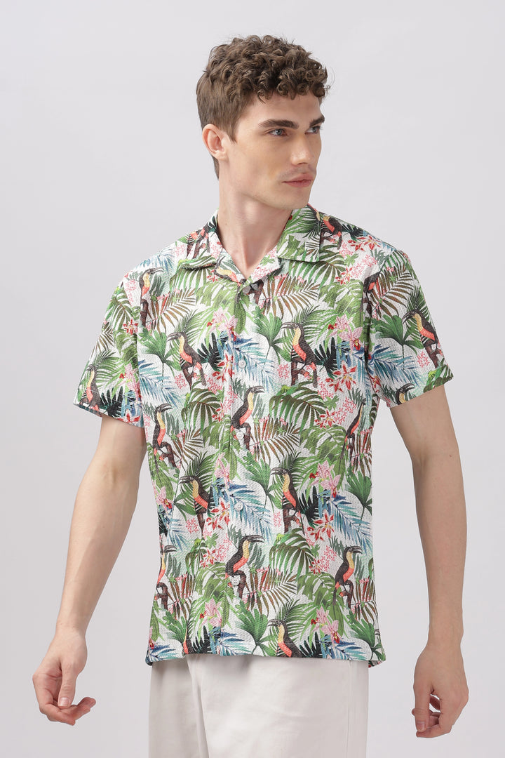 Bird printed textured shirt