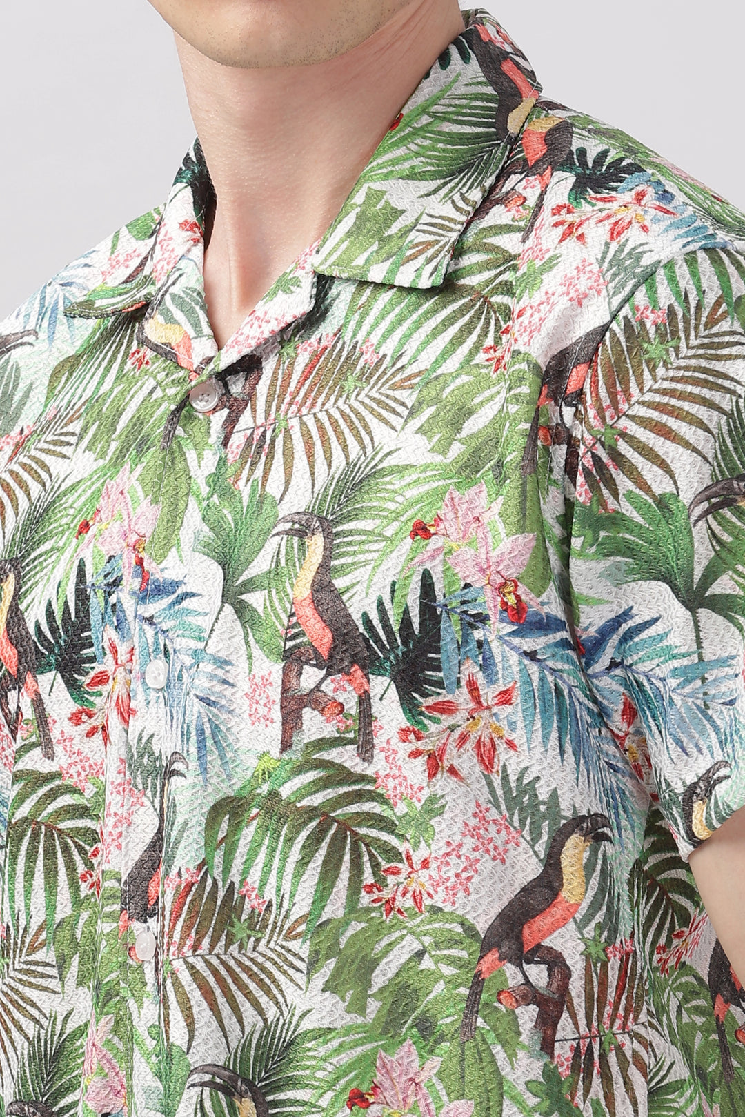 Bird printed textured shirt