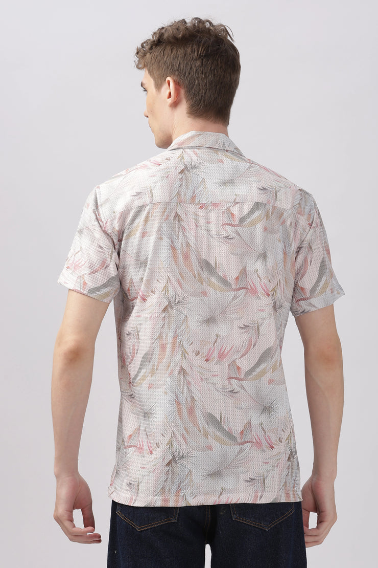 Tropical plam leaves printed textured shirt