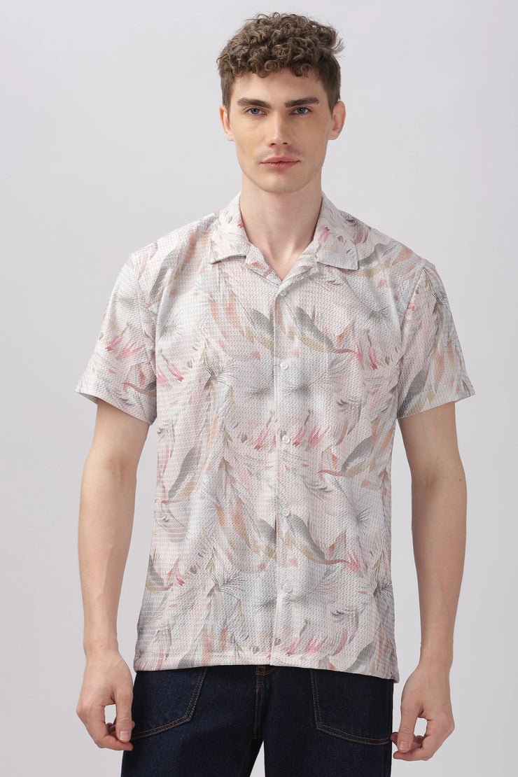 Tropical plam leaves printed textured shirt