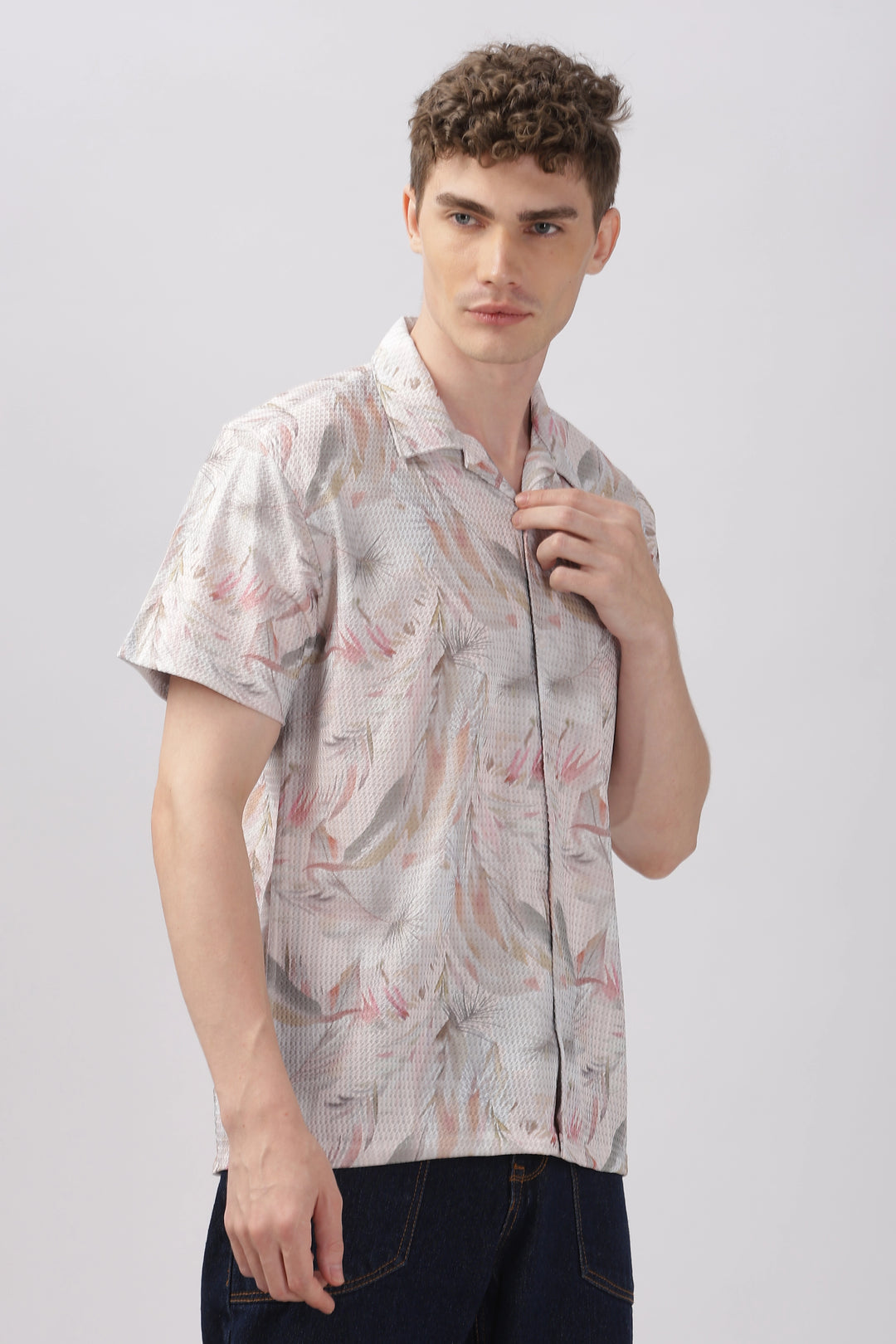 Tropical plam leaves printed textured shirt