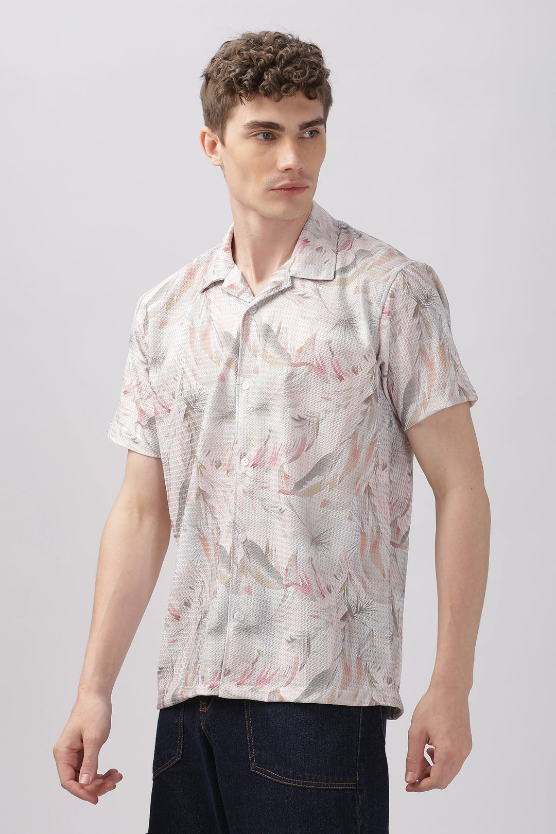 Tropical plam leaves printed textured shirt