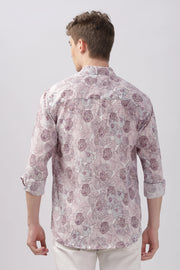 Purple flower printed full sleeve linen shirt