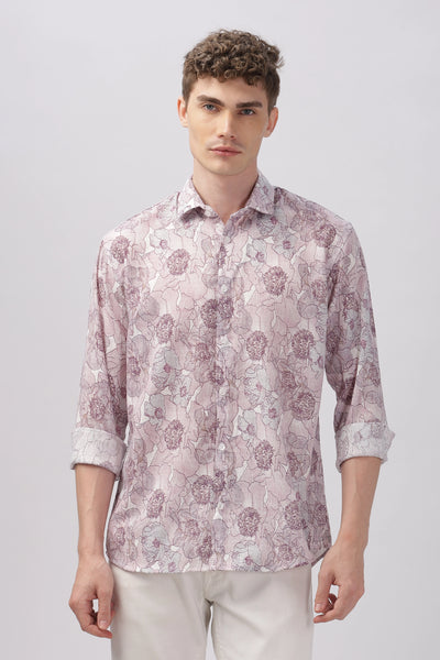 Purple flower printed full sleeve linen shirt