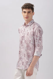 Purple flower printed full sleeve linen shirt