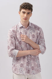 Purple flower printed full sleeve linen shirt