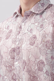 Purple flower printed full sleeve linen shirt