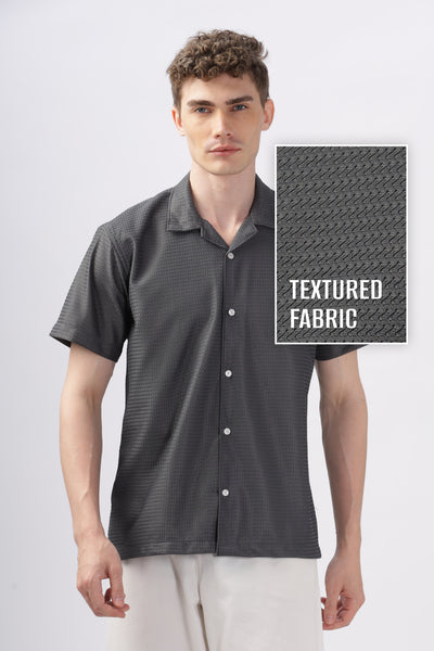 Grey textured turkish weave half sleeve shirt