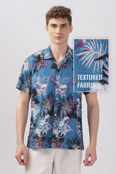 Blue orchid floral printed textured shirt