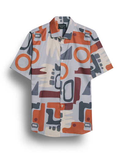 Abstract print blue color half sleeve shirt for men