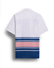White boxy stripe print half sleeve shirt for men