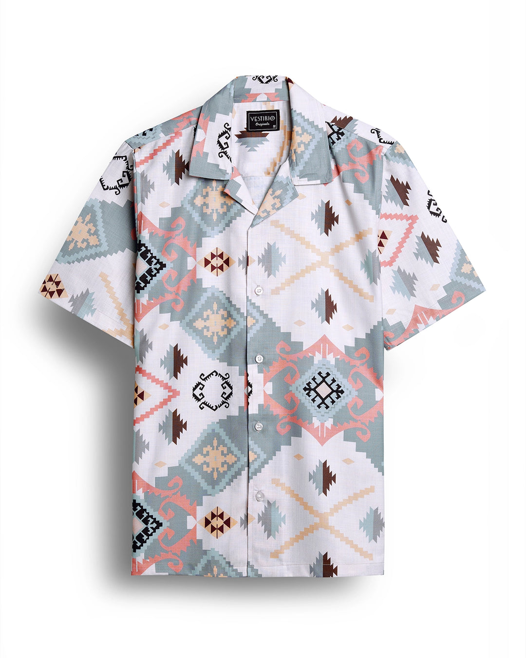 BLUE GEOMETRIC DESIGN HALF SLEEVE SHIRT FOR MEN