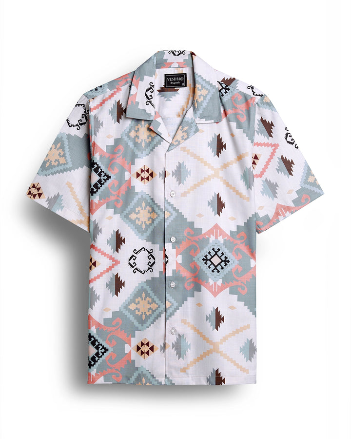 BASIC BLUE GEOMETRIC PRINTED SHIRT FOR MEN