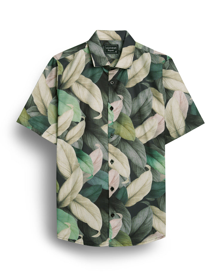 Flower print green half sleeve shirt or half shirt flower printed