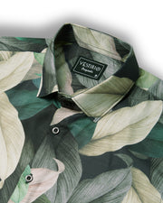 Green leaf print half sleeve shirt for men